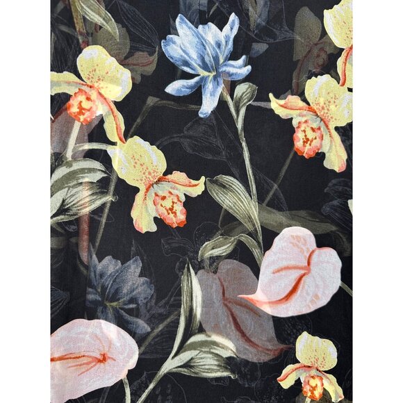 NEW White House Black Market Black Floral Blouse MED Sheer Lined Balloon Sleeve - Picture 13 of 13